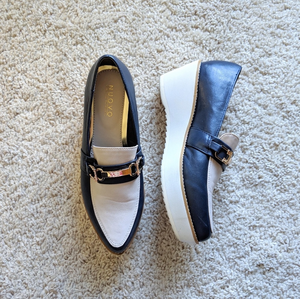 Navy & Cream Platform Wedge Loafer